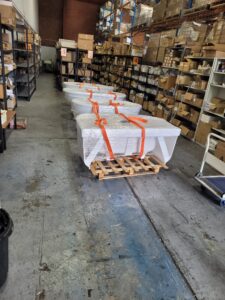 Heavy stone bathtub prepared for transport